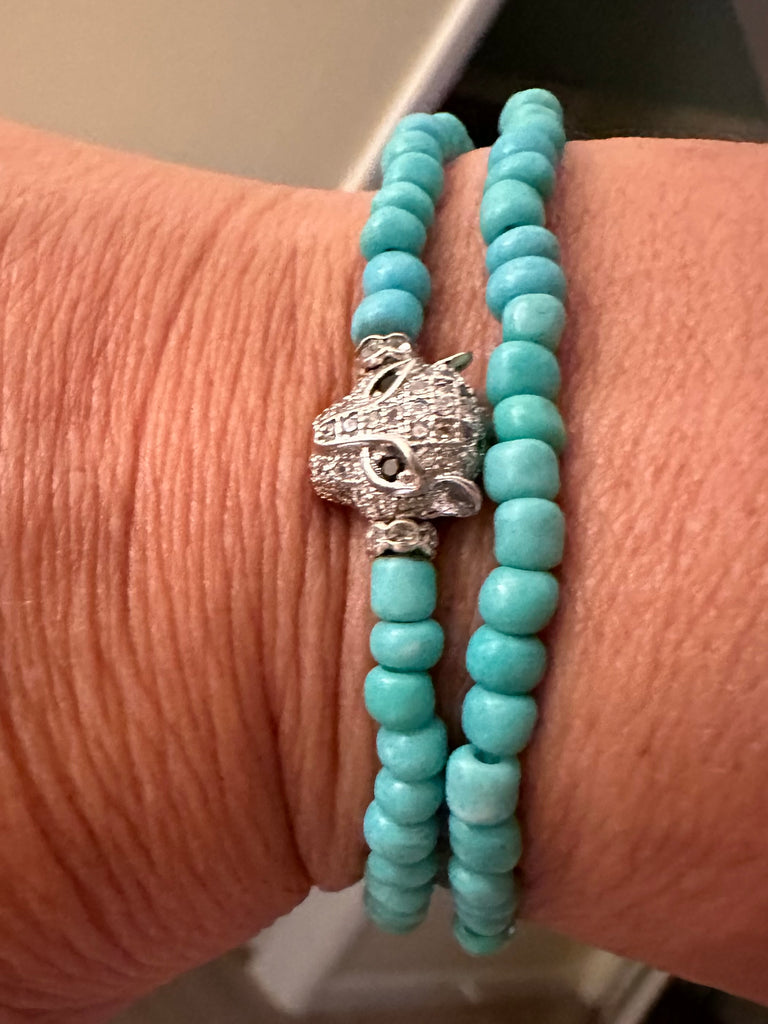 PANTHER SEED BEAD DOUBLE WRAP BRACELET